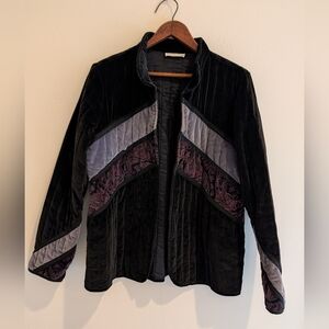 Vintage 80s Velvet Channel Quilted Lady's Jacket By Two Potato Purple Black